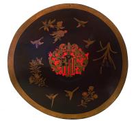 Lacquered leather shield with the coat of arms of Constantijn Ranst, c. 1668 – 1700, Copyright Ashmolean Museum, Oxford