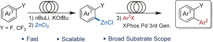 Continuous-Flow Synthesis of Biaryls by Negishi Cross-Coupling of Fluoro- and Trifluoromethyl-Substituted (Hetero)arenes