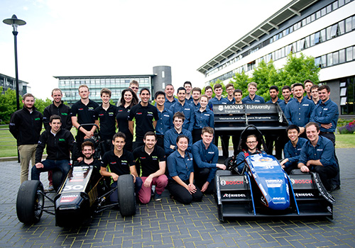Formula Student Welcome Event for Monash. Warwick and Monash teams with their vehicles