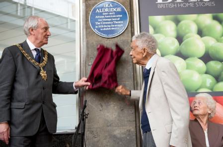 Lord Mayor Cllr Tony Skipper and Earl Cameron CBE unveil plaque to Ira Aldridge
