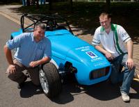 Principal Fellow Steve Maggs (left) and research engineer Stephen Lambert with the hybrid kit car at the University of Warwick