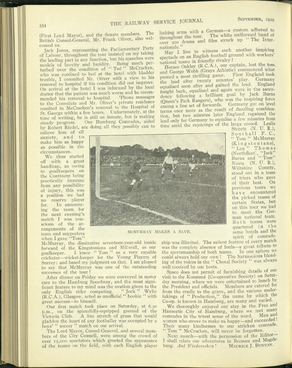 Article on football tour of Germany, 1929
