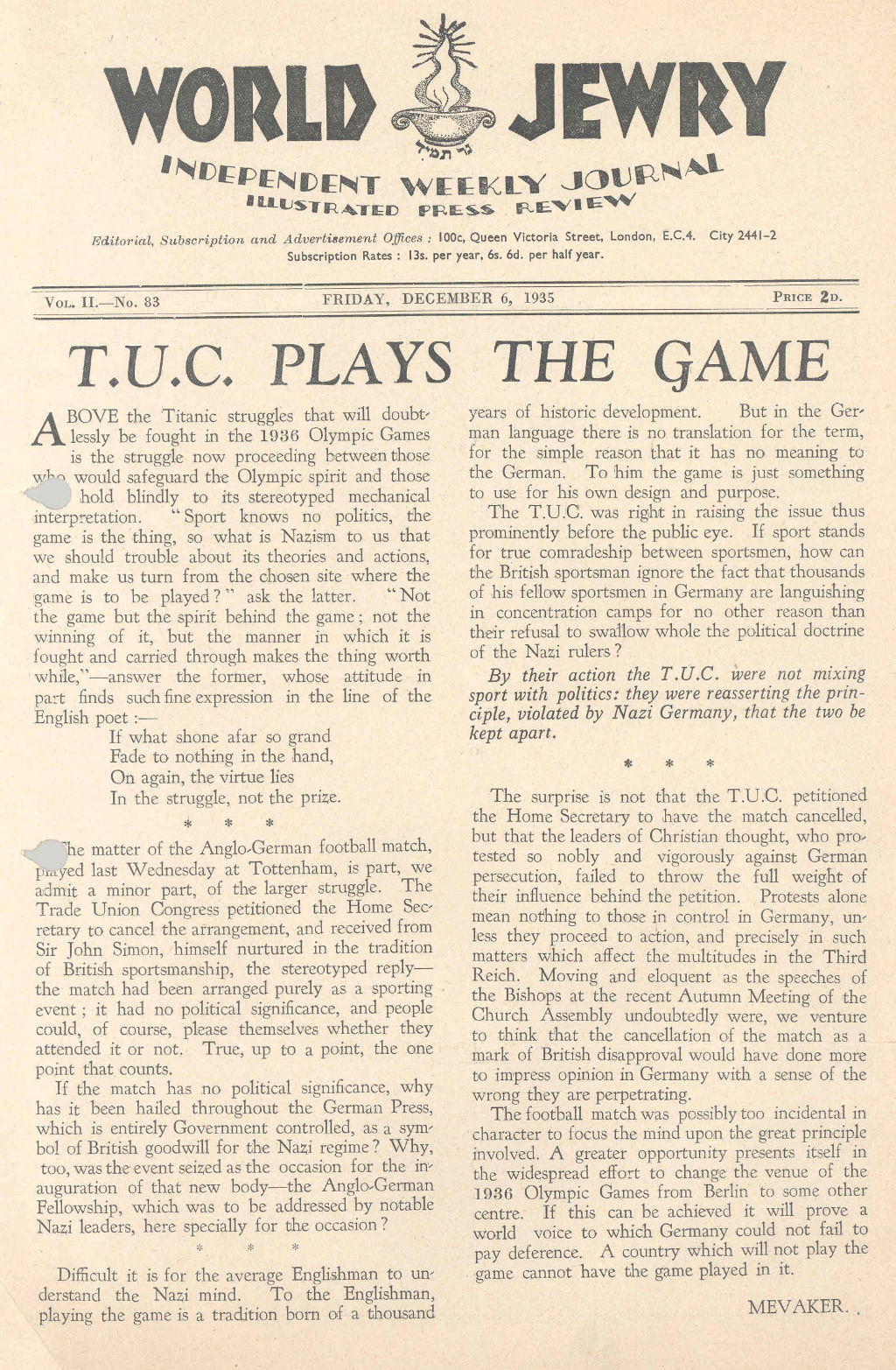 TUC plays the game, 1935