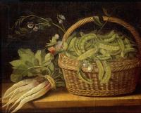18thC anonymous painting of peas in a basket