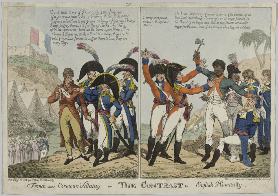 'French alias Corsican Villainy or the Contrast to English Humanity', 1803.