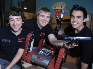 Jonathan Greensmith, Peter Croook and Alex Pallister are hoping the Xbox Kinect will give them a competitive edge in the European RoboCup Rescue Championship.