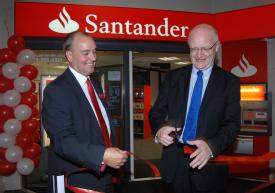 Branch manager Robert Mottershead and Vice Chancellor Professor Nigel Thrift open the new Santander branch on campus