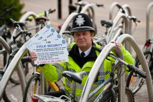 PC Mick Parkes launches a scheme to encourage cyclists at the University of Warwick to register their bicycles and to use D-locks. 