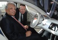 Professor Lord Bhattacharyya (left) and Nick fell (right) with the Pixel car