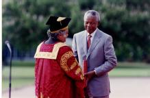 Honourary Degree Nelson Mandela with former Chancellor of the University of Warwick Sir Shridath Ramphal.