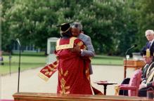 Honourary Degree Nelson Mandela with former Chancellor of the University of Warwick Sir Shridath Ramphal.