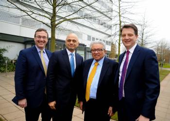 L-R University of Warwick Vice Chancellor, Stuart Croft; Secretary of State for BIS, Rt Hon Sajid Javid MP; Chairman and Founder of WMG, Professor Lord Bhattacharyya; Director Group Engineering Jaguar Land Rover, Nick Rogers