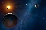 The inner region of an exo-planetary system where four terrestrial planets orbit a solar-like star.