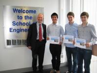 Ian Hope (Vice-Chair of the British Dam Society), Jason Kwong (1st prize); Justin Hill (2nd); and Nicholas Eccles (3rd)