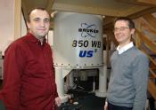 Dinu Iuga and Professor Steven Brown with the 850 MHz NMR
