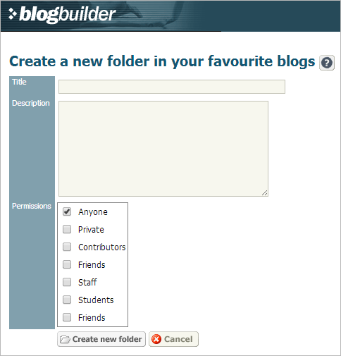 Screenshot: create a new folder in your favourite blogs